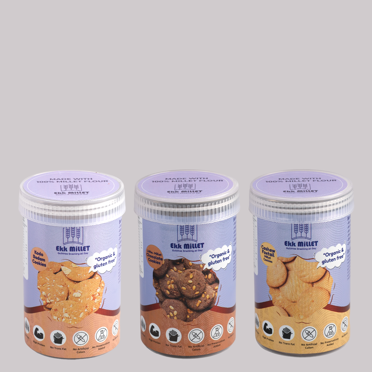 Combo Pack of Little Millet Chocolate Cookies (150 Gm), Cashew Foxtail (150 Gm), Kodo Badam (150 Gm)