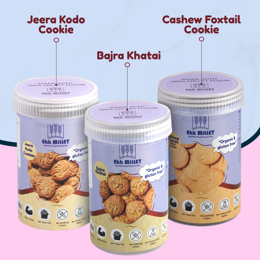 Combo Pack of Jeera Kodo (100 Gm), Bajra Khatai (100 Gm), Foxtail Cashew (150 Gm)