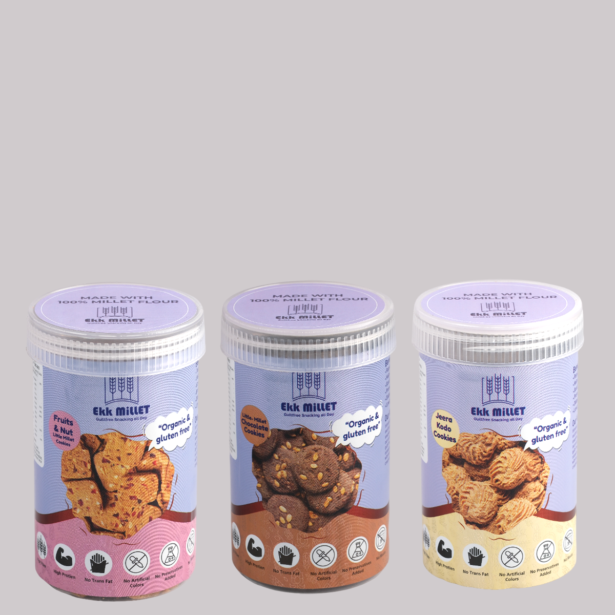 Combo Pack of Little Millet Chocolate Cookies (150 Gm), Little Millet Fruit n Nut (150 Gm), Jeera Kodo (100 Gm)