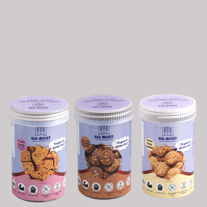 Combo Pack of Little Millet Chocolate Cookies (150 Gm), Little Millet Fruit n Nut (150 Gm), Jeera Kodo (100 Gm)