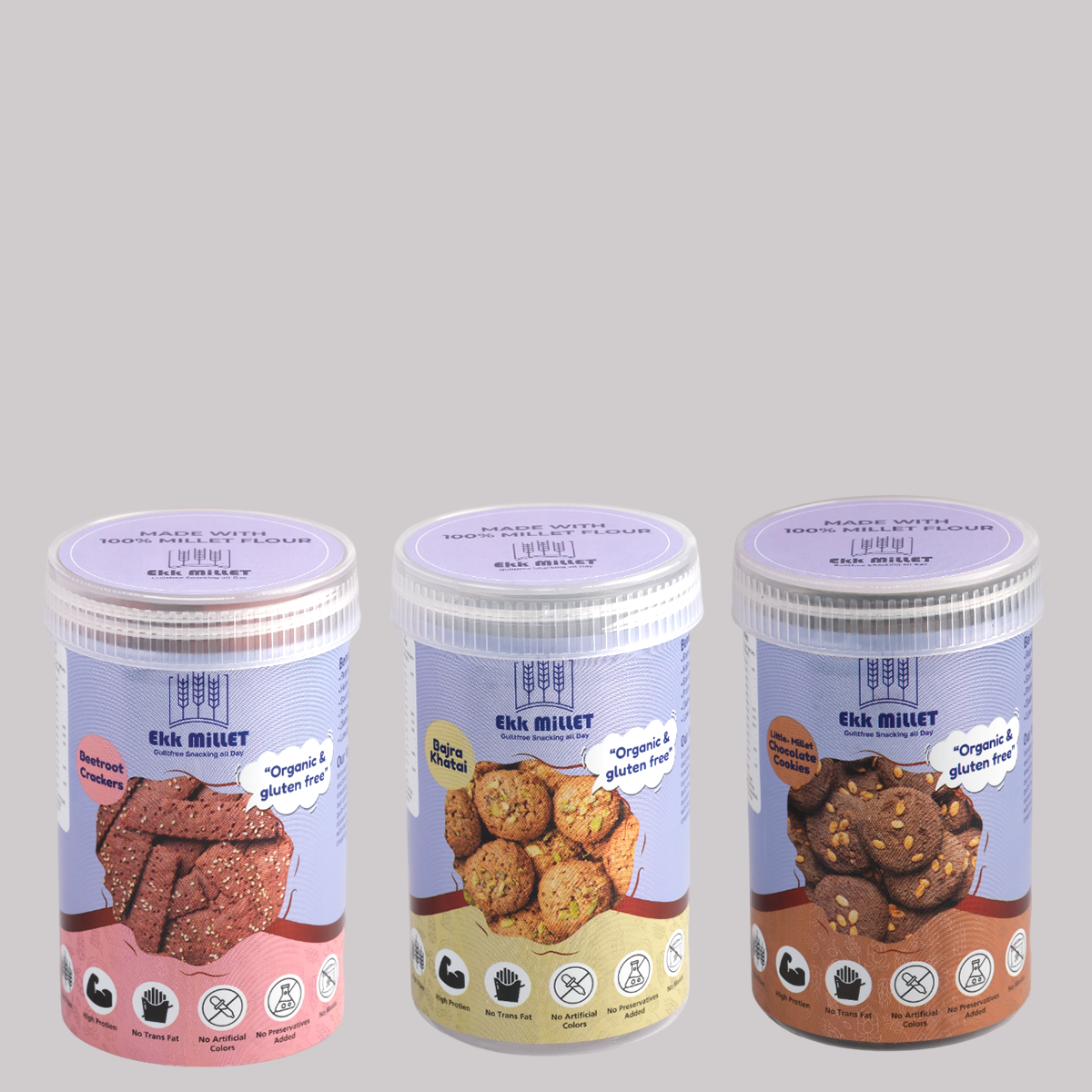 Combo Pack of Little Millet Chocolate Cookies (150 Gm), Bajra Khatai (100 Gm), Little Millet Beetroot Crackers (100 Gm)