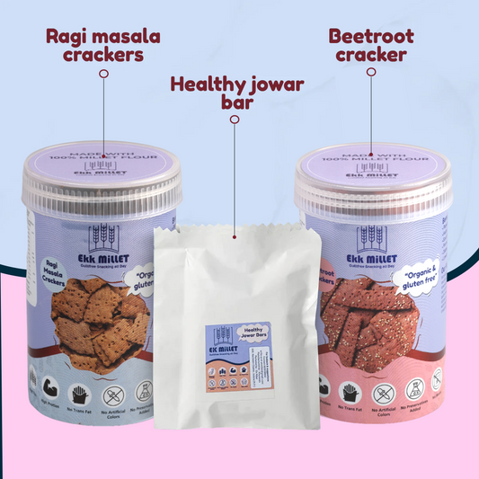 Combo Pack of Beetroot Crackers (100 Gm), Healthy Jowar Bar (35 Gm), Ragi Masala Crackers (100 Gm)