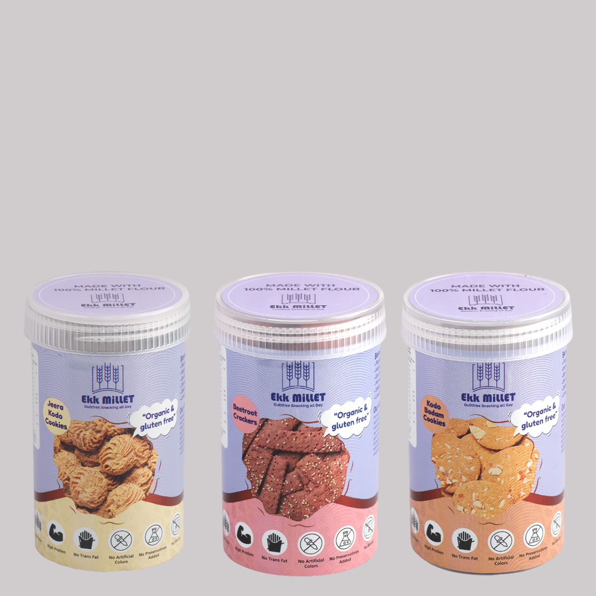 Combo Pack of Jeera Kodo (100 Gm), Beetroot Crackers (100 Gm), Kodo Badam (150 Gm)